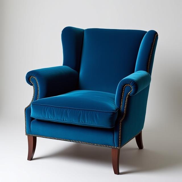 Stessa poltrona Bergère restaurata con un nuovo velluto blu.