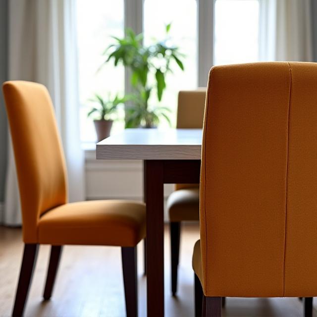 Sedie da pranzo restaurate con nuova imbottitura e legno lucidato.